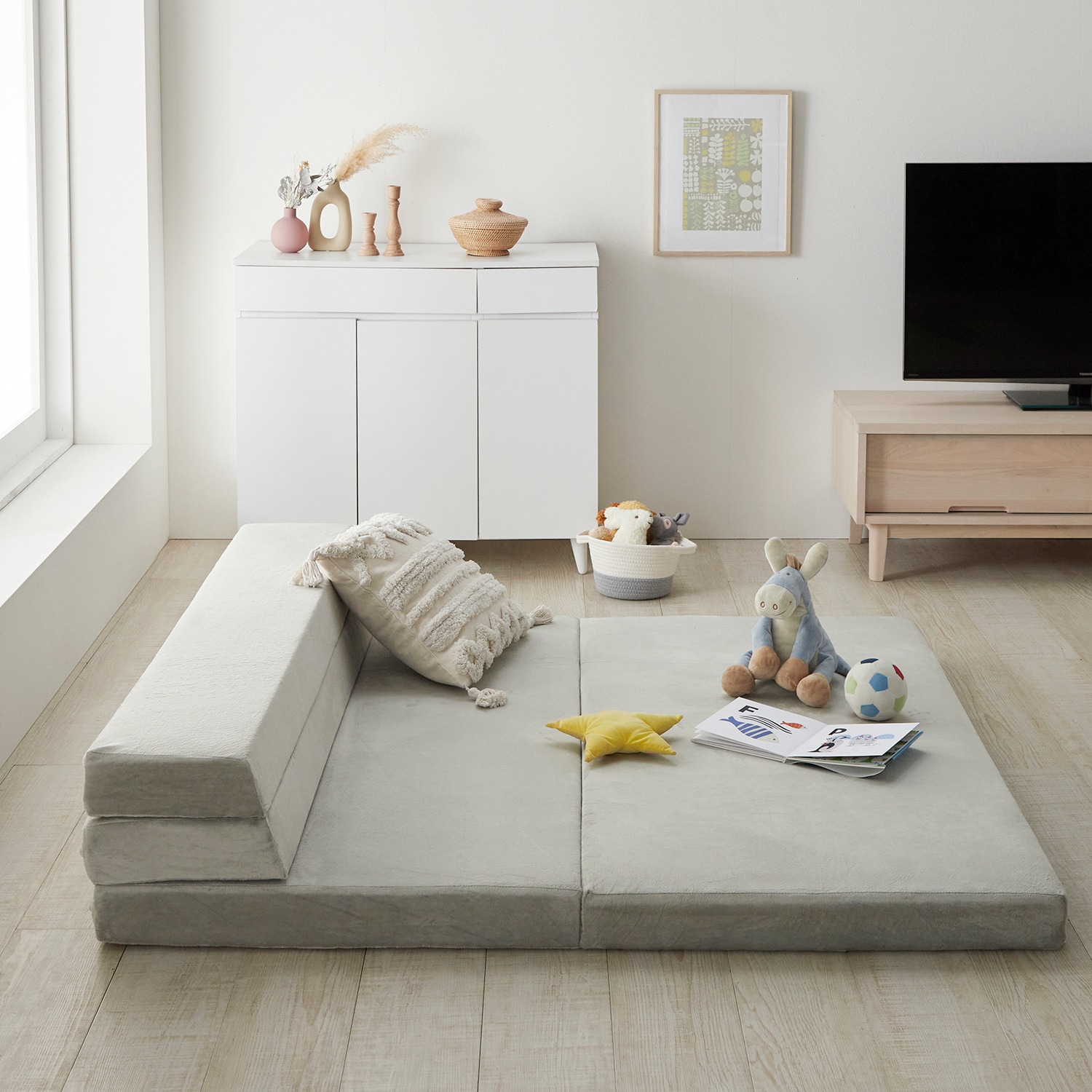 ベロア生地の折りたたみソファーベッド［日本製］ ＜マットレスとして