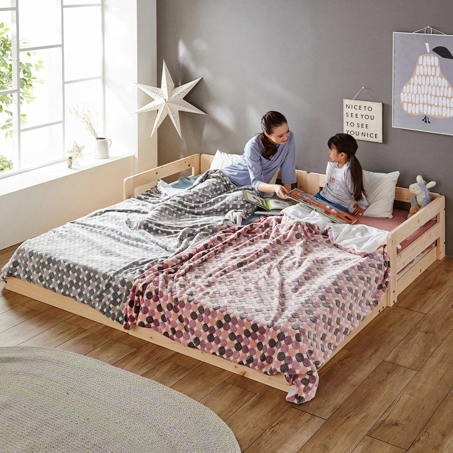 日本製］天然木ひのき材の連結できる親子すのこベッド（すのこベッド