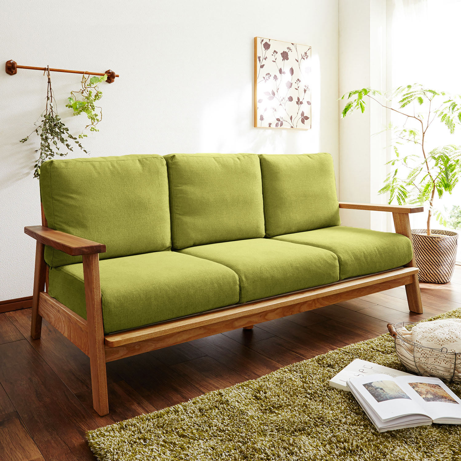 5色から選べる！オイル仕上げの木肘ソファー ＜2人掛け／3人掛け