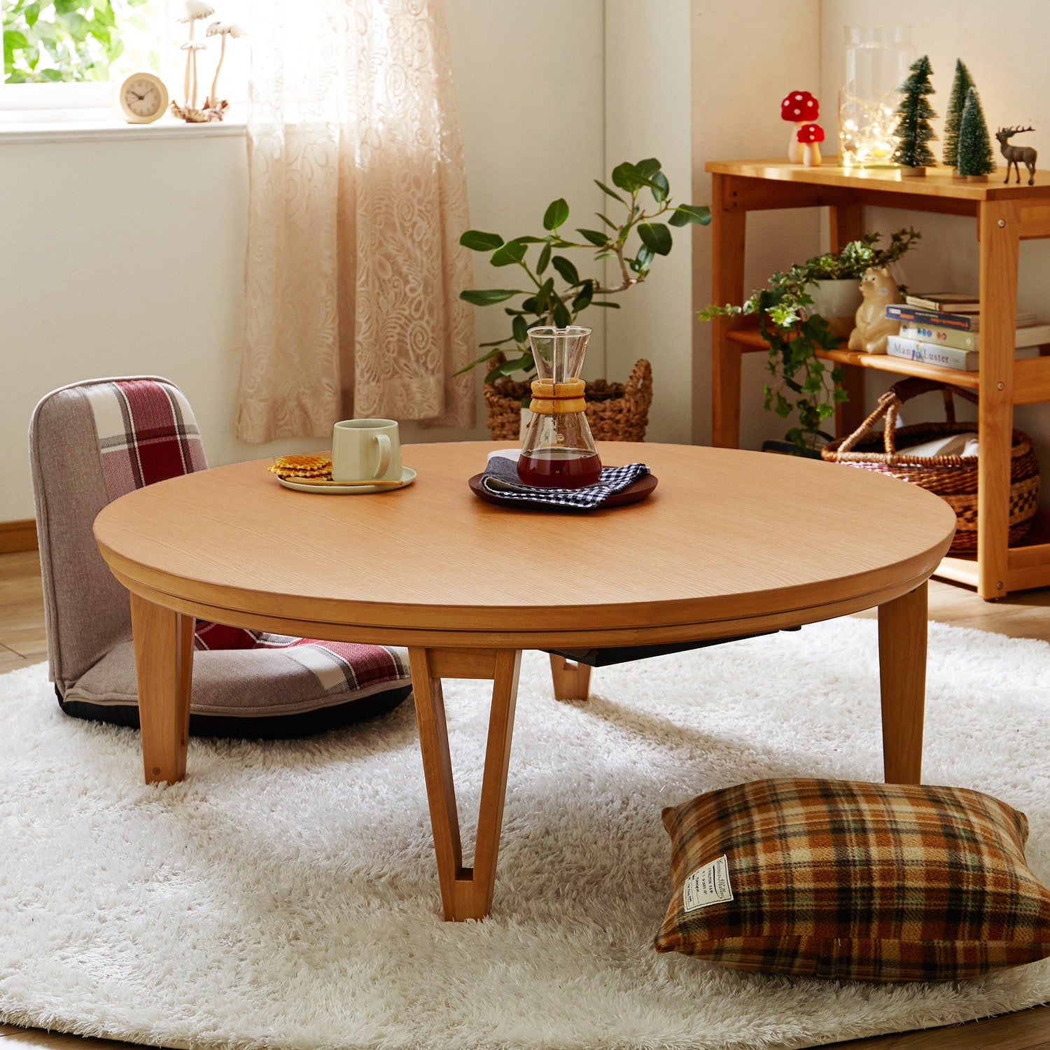 オーク材のデザイン脚の円形こたつテーブル ＜直径85・105cm＞｜通販の