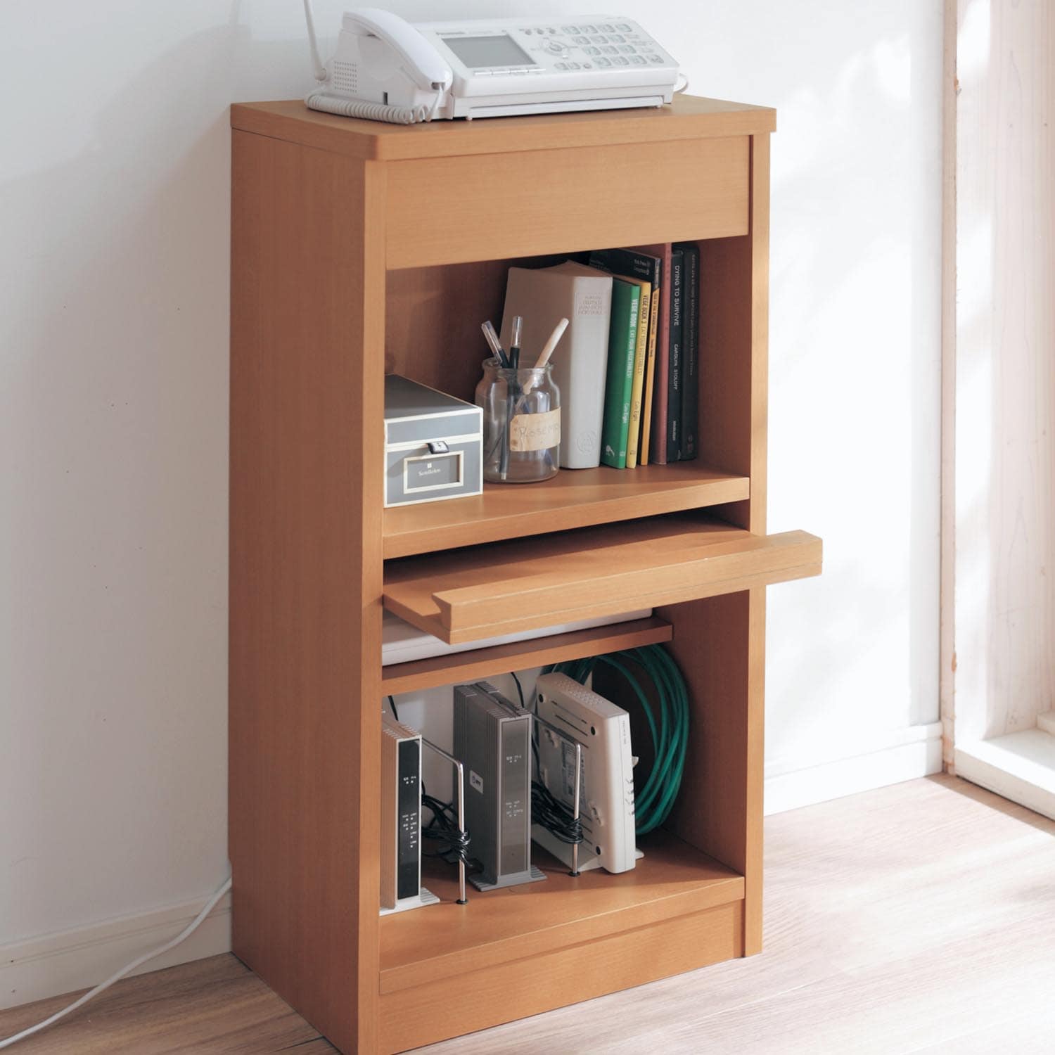 コンセント＆ルーター収納ファックス台（電話台/ファックス台/多段