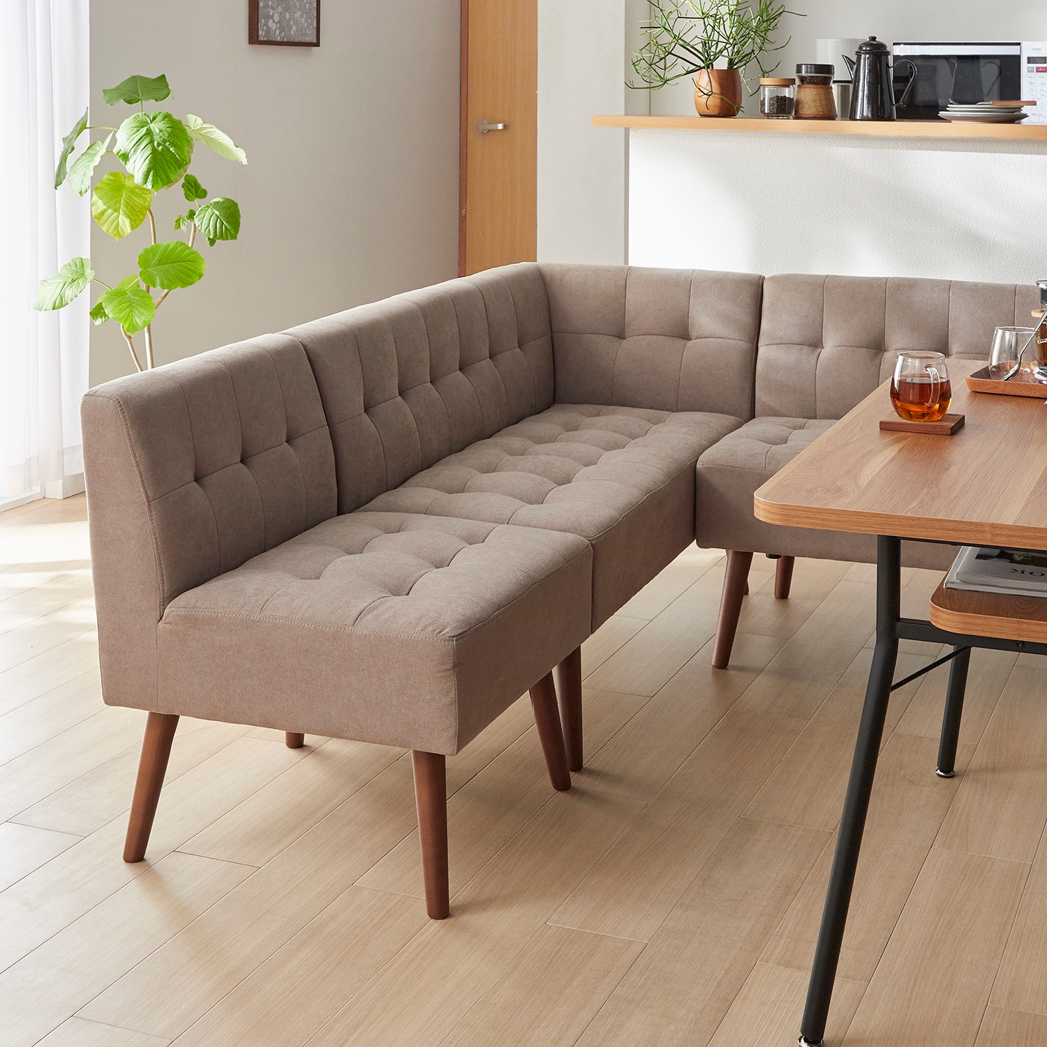 ストライプ柄のダイニングソファー ＜コーナー右肘／コーナー左肘