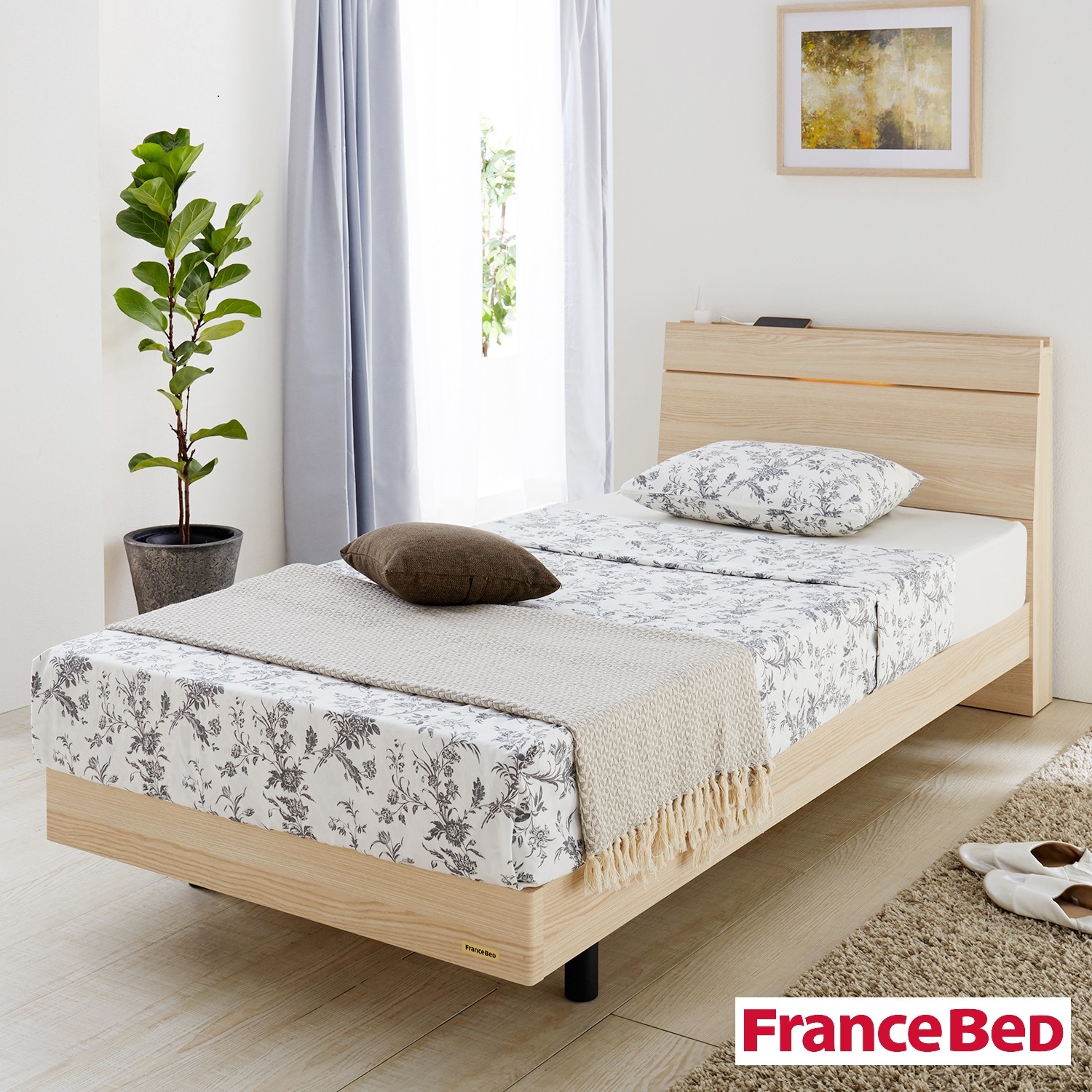 LED間接照明・コンセント付きシンプルモダンベッド ＜シングル