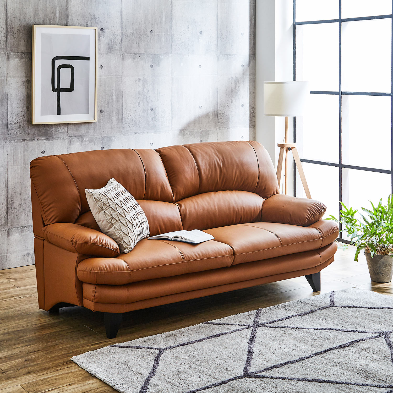 本革のポケットコイル入りハイバックソファー ＜2人掛け／2．5人