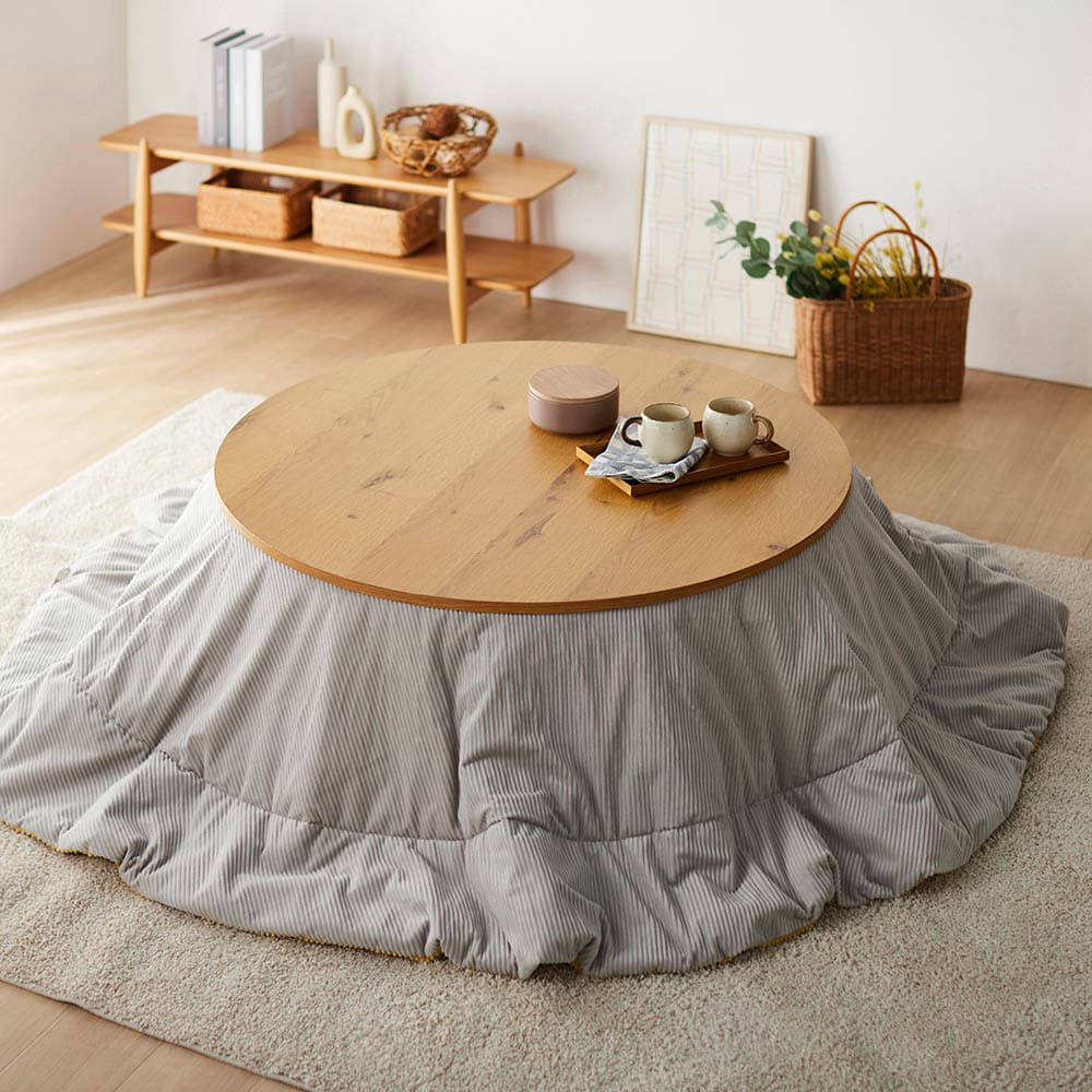 円形木製こたつ 直径80㎝Aタイプ　ベルメゾン　オーク節あり 節ありオーク材の円形こたつテーブル <直径80／105cm>｜通販の