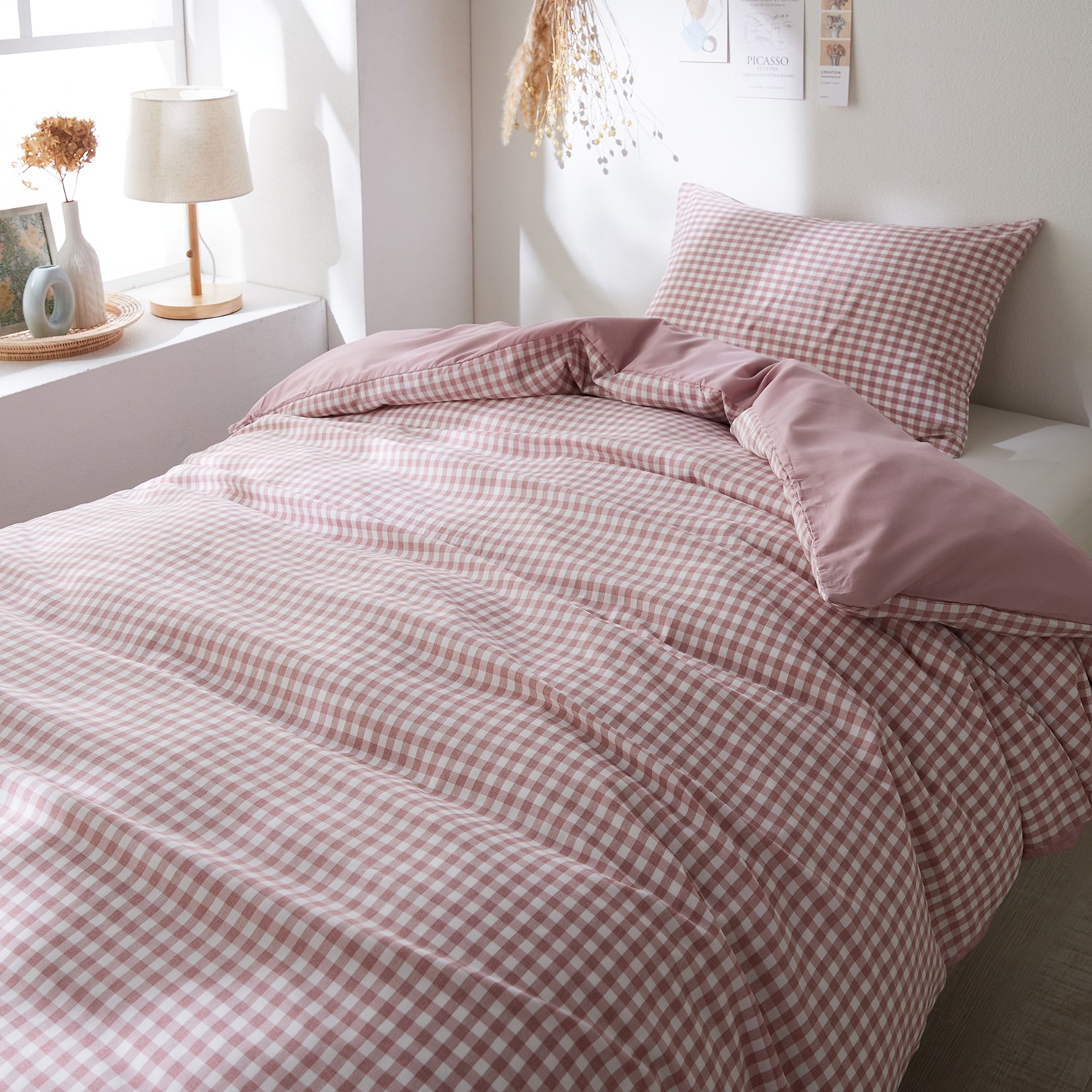 両サイドファスナーで着脱簡単！チェック柄掛け布団カバー（掛け布団