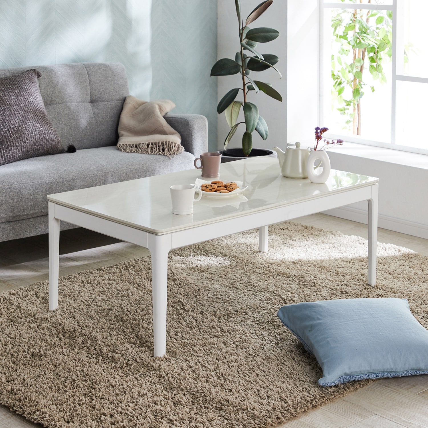 鏡面仕上げのホワイトこたつテーブル ＜幅105cm＞｜通販のベルメゾンネット