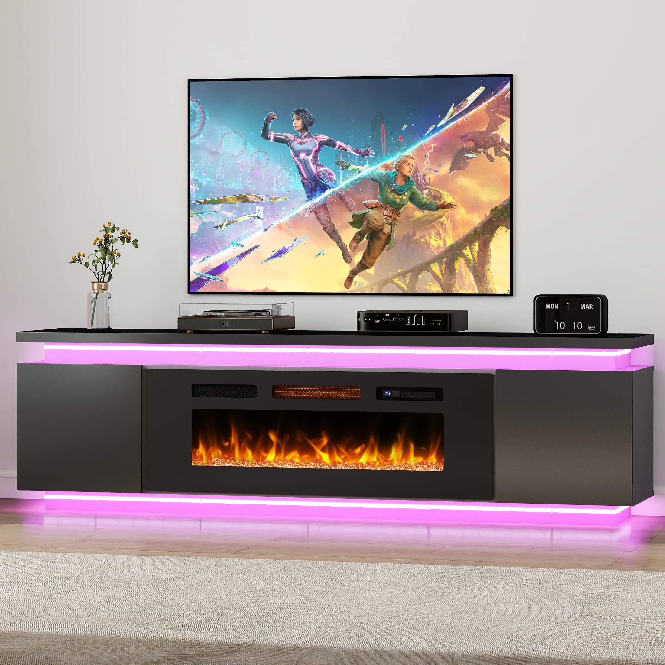 Skyzoo Electric Fireplace TV Stand for TVs up to 80