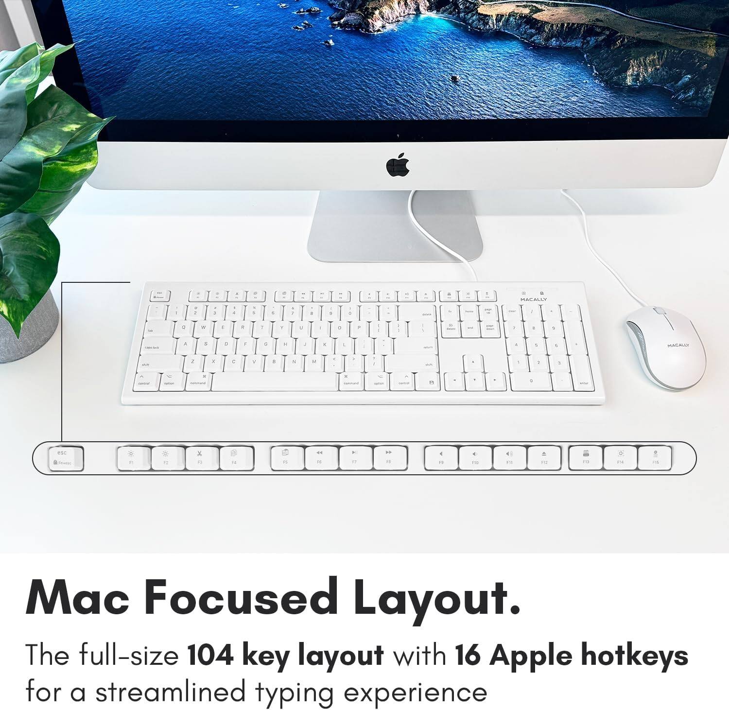 Macally Full Size USB Wired Mac Keyboard and Mouse Combo