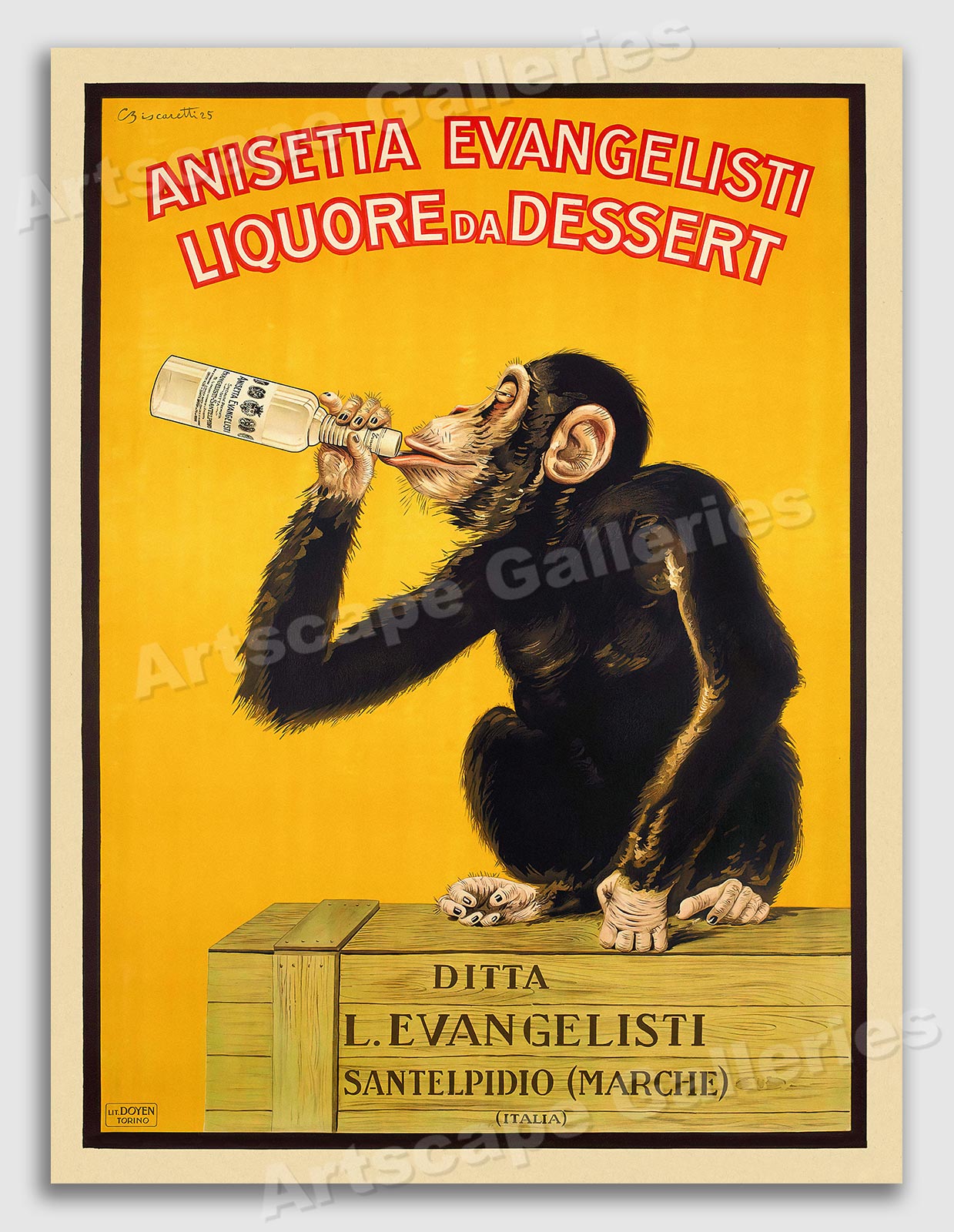 Anisetta Evangelisti - 1925 Vintage Style Monkey Drinking Poster