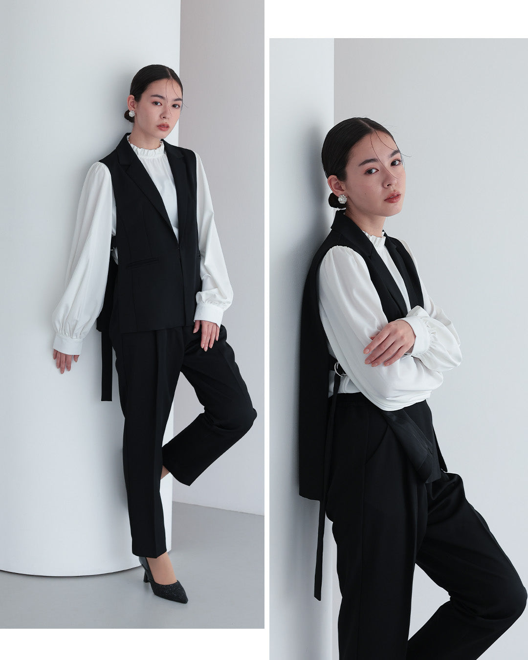 Placebo ] 【手洗いOK】サイドベルトジレセットアップスーツ3点セット