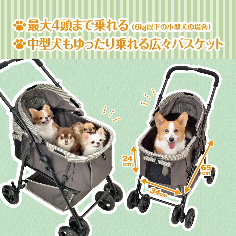 わんわんカート 多頭用DXplus-N ストライプグリーン | ジェックス株式会社