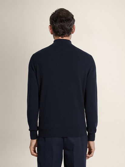 Navy Blue Mélange Oasi Cashmere Zip Mock Neck Sweater FW25