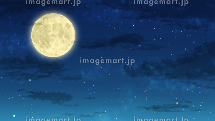 星が瞬く満月の夜（ワイド）のイラスト素材 [175894309]｜毎月1点無料