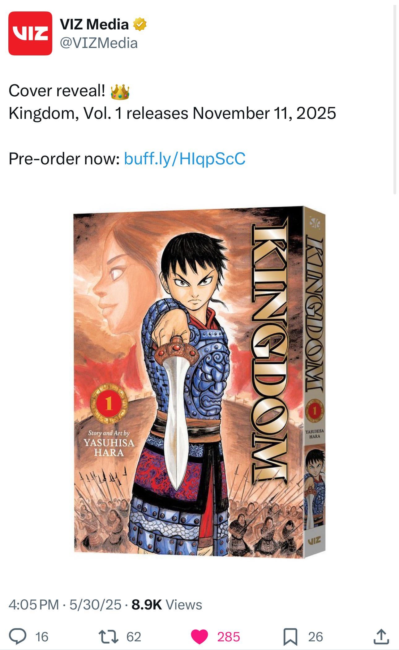 キングダム、1巻の表紙公開！！ : r/MangaCollectors