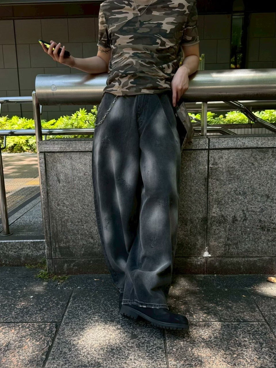 Chikashitsu +】point wash balloon denim pants (2color