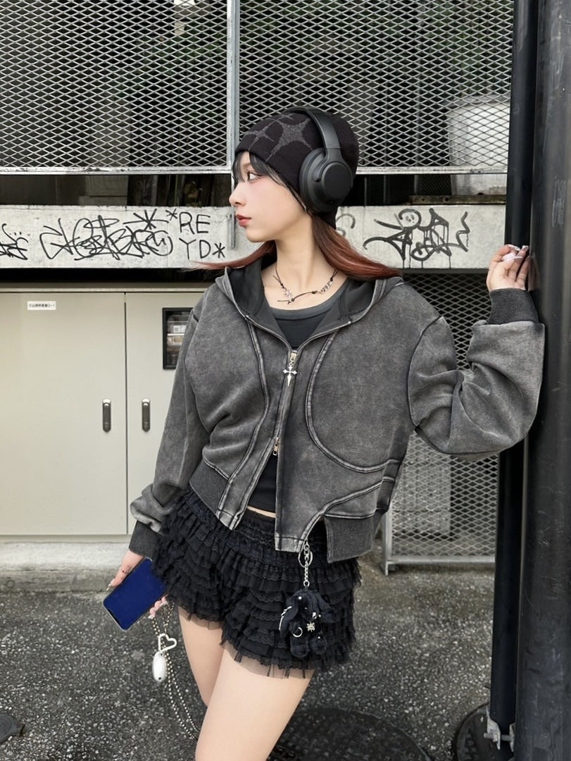 Never mind the XU】crop zip up hoodie / 【ネバーマインド ザ