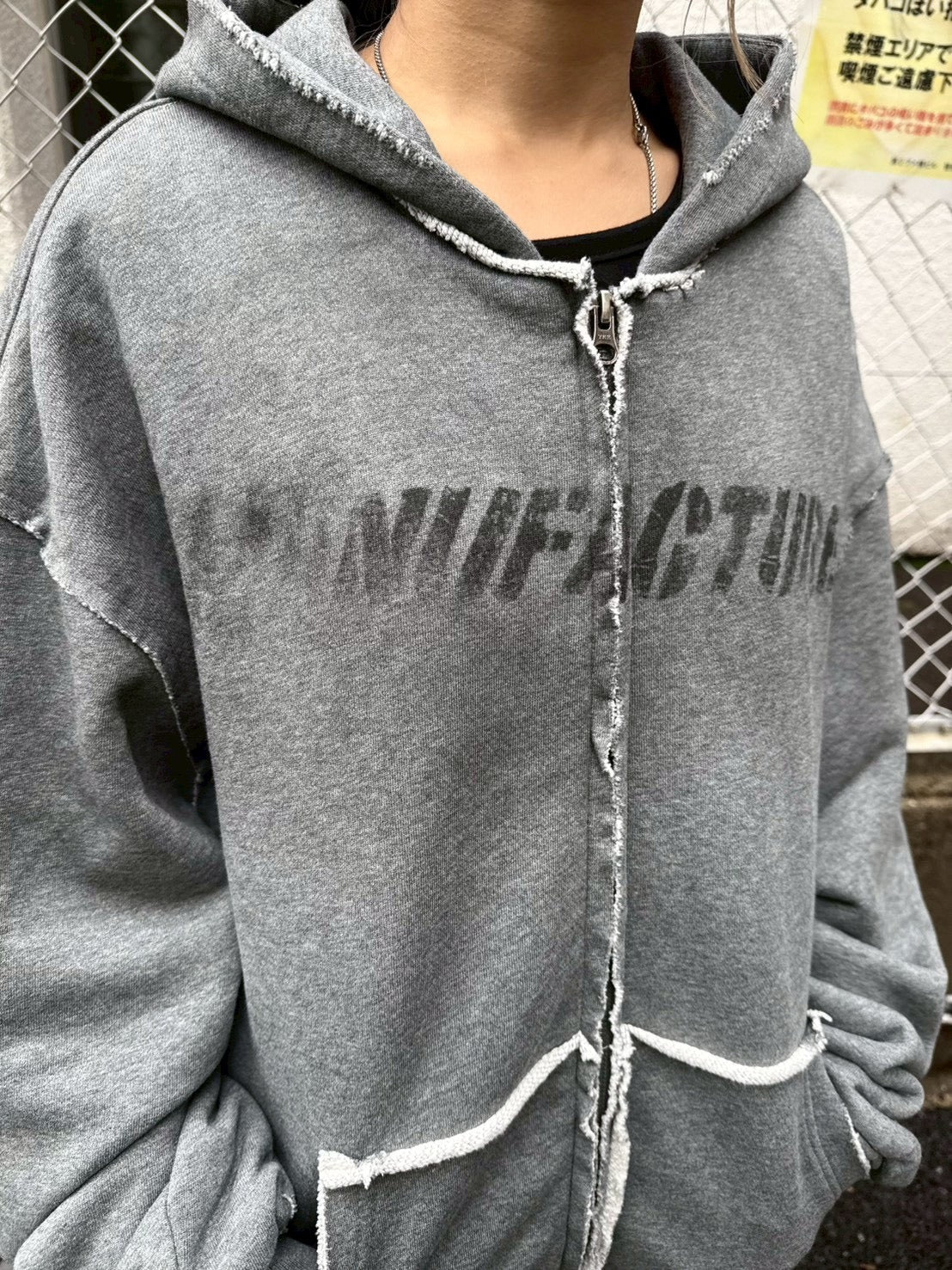 Never mind the XU】damage oversized zip up hoodie / 【ネバー