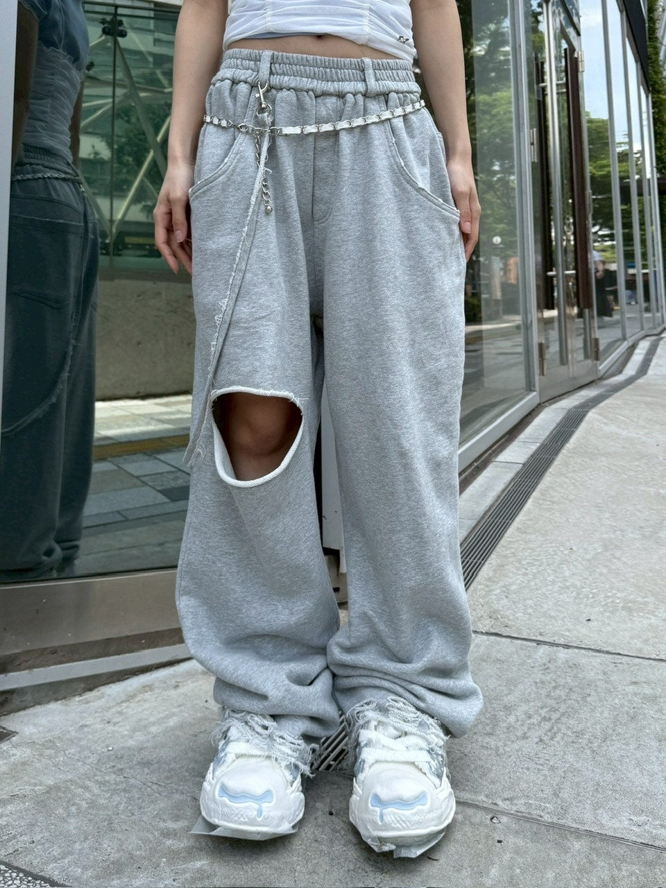 nmtc +】string damage sweat pants (2color) / 【エヌエムティーシー