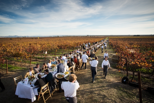全長154メートルのロングテーブルランチ、カリフォルニア・ワイン