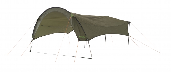 大型アーチフレームによって開放感抜群の新型タープ「AKUBIタープ