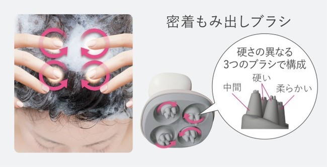 頭皮エステ初 2つの動きを1台に 引き上げる。もみ洗う。プロに学んだ