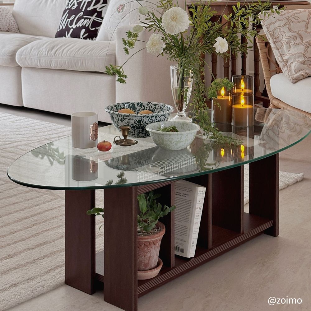 RETROHOUSE PARED 楕円形 ソファテーブル 120cm ブラウン 透明 ガラス