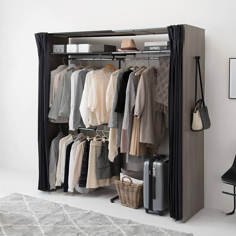 伸縮式クローゼット [幅118-195][棚なし/棚付き] Grande | ハンガー