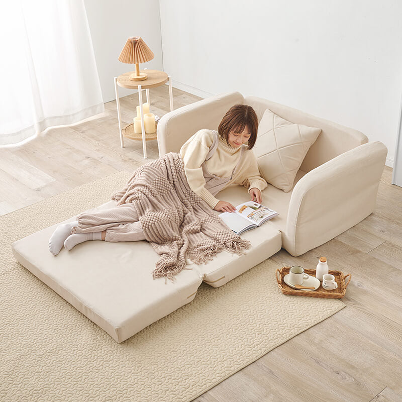 3WAY淡色ソファベッド 2人掛け [幅110] クッション付き ローソファ