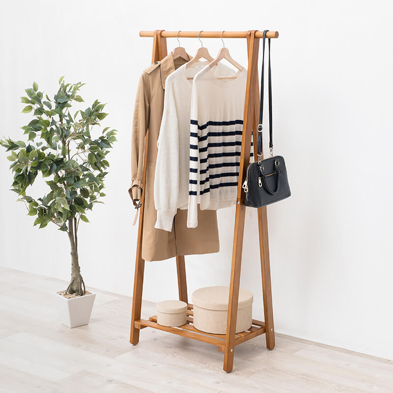 縦長 木製 細い アンティーク 2段 おしゃれ ハンガーラック フクダ