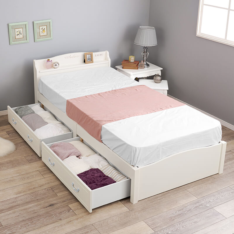 3分で組立できる可愛いすのこベッド 宮棚コンセント付き [シングル