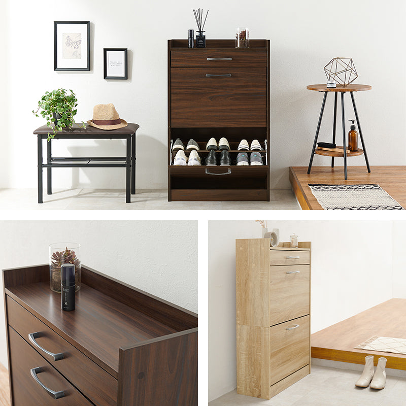 フラップ扉シューズラック 引き出し付き [2段/3段][幅62] | おしゃれな