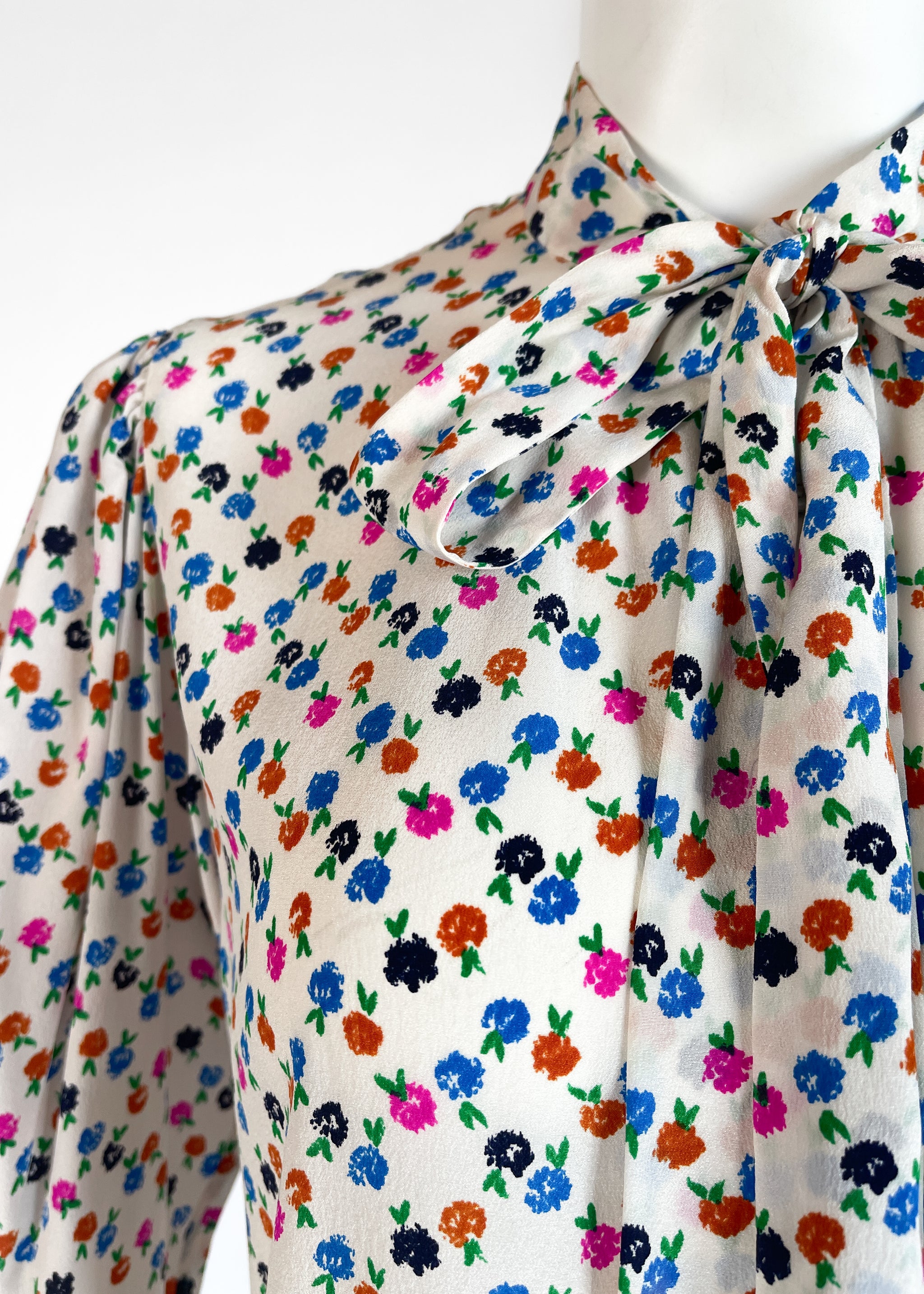 1970s Yves Saint Laurent Floral Silk Blouse - Raleigh Vintage