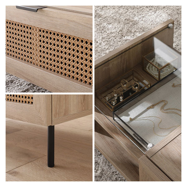 ラタン調ローテーブル（幅95cm） 『WEAVA ウィーヴァ』/省スペースで