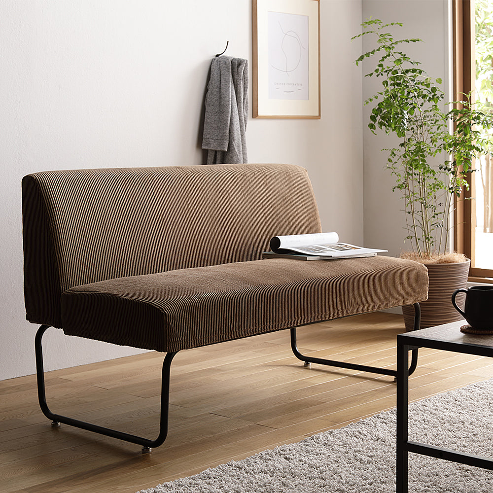 コーデュロイ ダイニング ソファ/ファブリック×アイアン 異素材MIXの