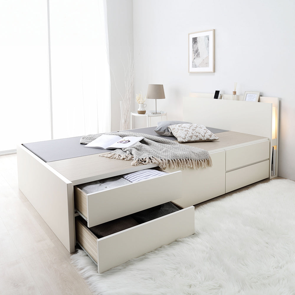 お客様組み立て】引き出し5杯大容量ベッド（照明付き）/照明付き5杯