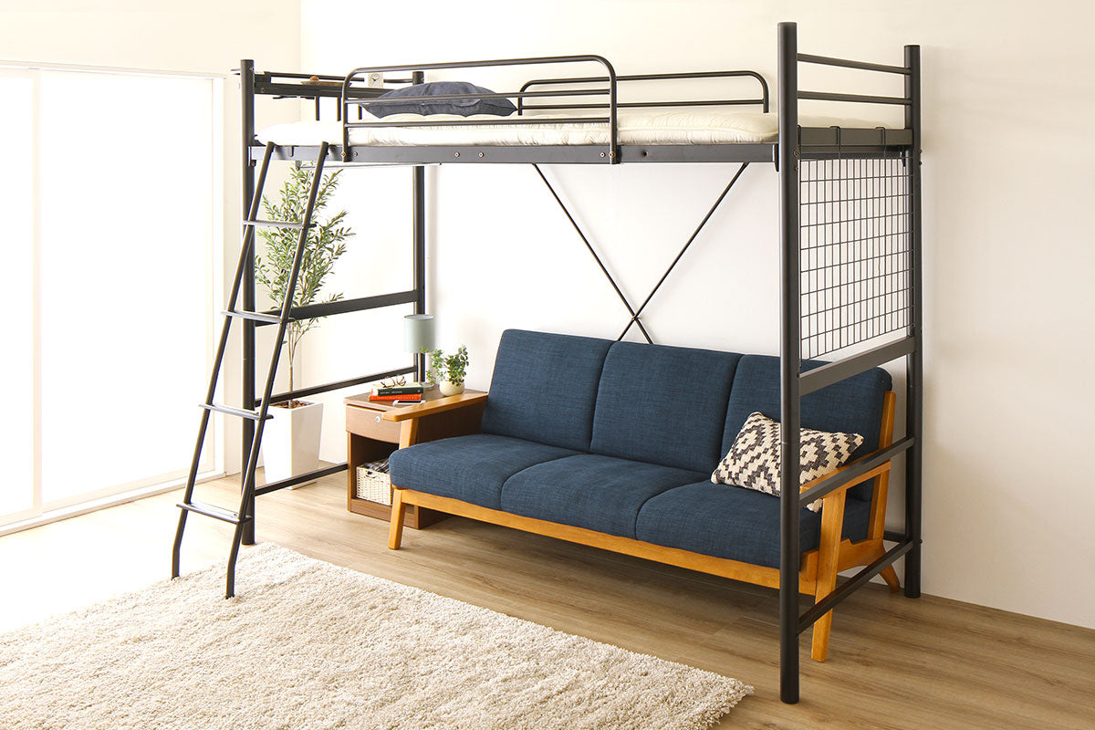 頑丈ロフトベッド/ 高さ調節OK。丈夫な極太パイプのシンプルなシステム