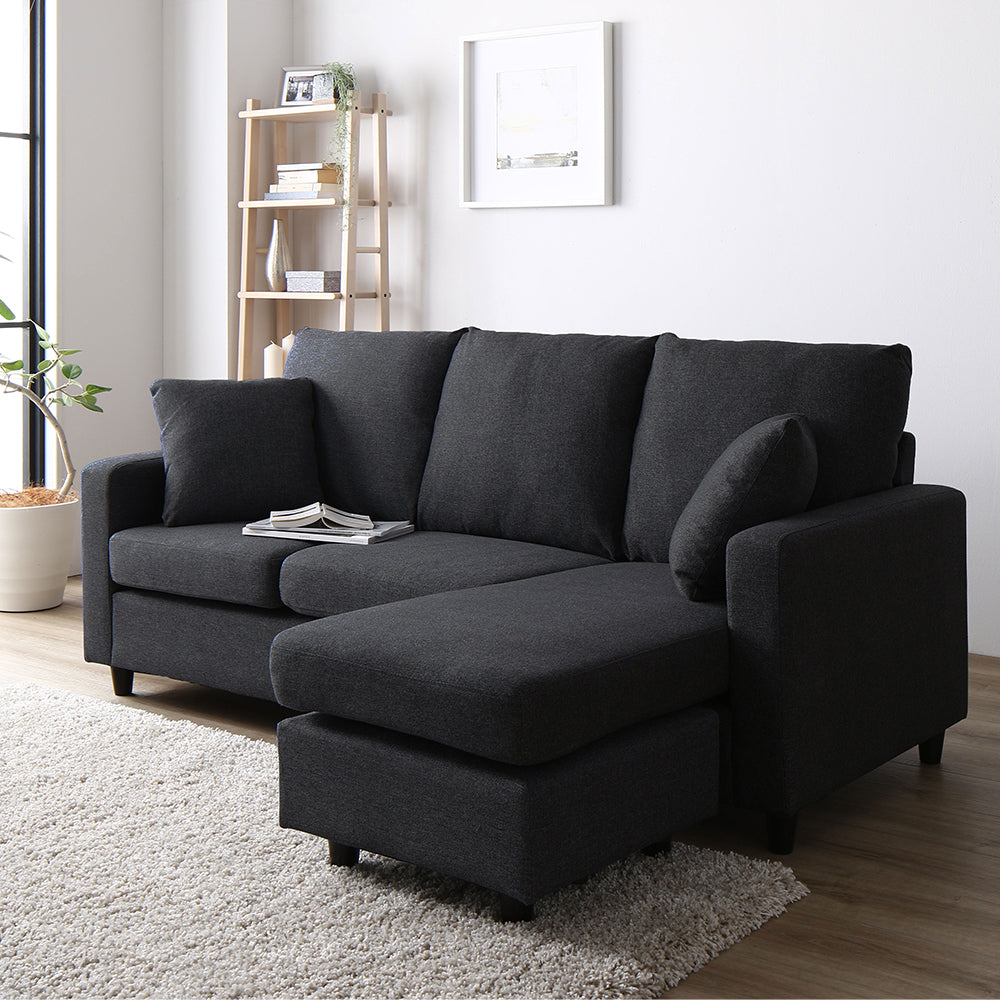 ファブリック カウチソファ 3人掛け/脚を外せばローソファにも