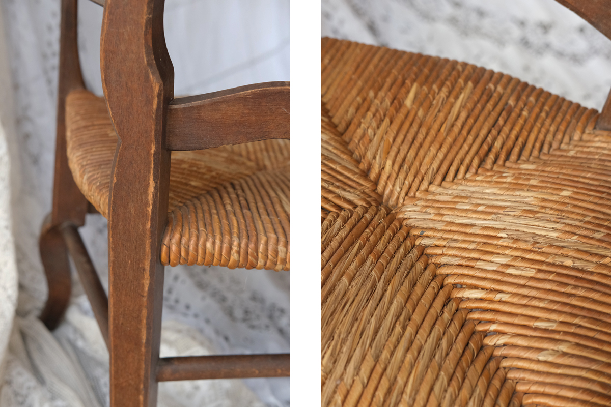 E131 フランス アンティーク ストローシートのキッズチェア 子供椅子