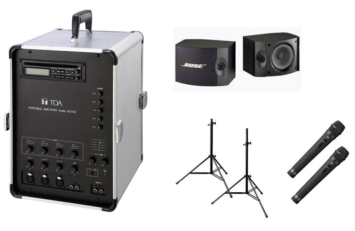 PAセット アンプ TOA 130W + スピーカー BOSE 301v + マイク2本
