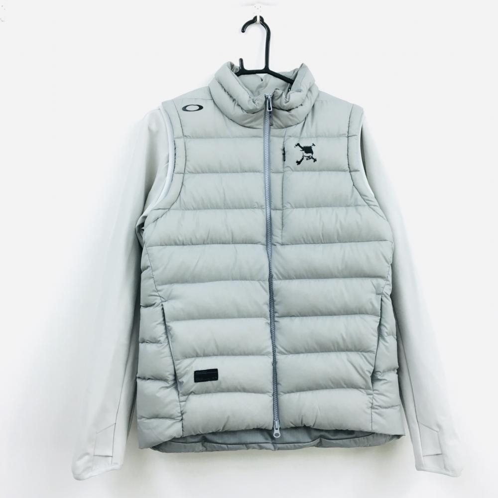 オークリー ダウンベスト ライトグレー スカルプリント 2WAY ダブル