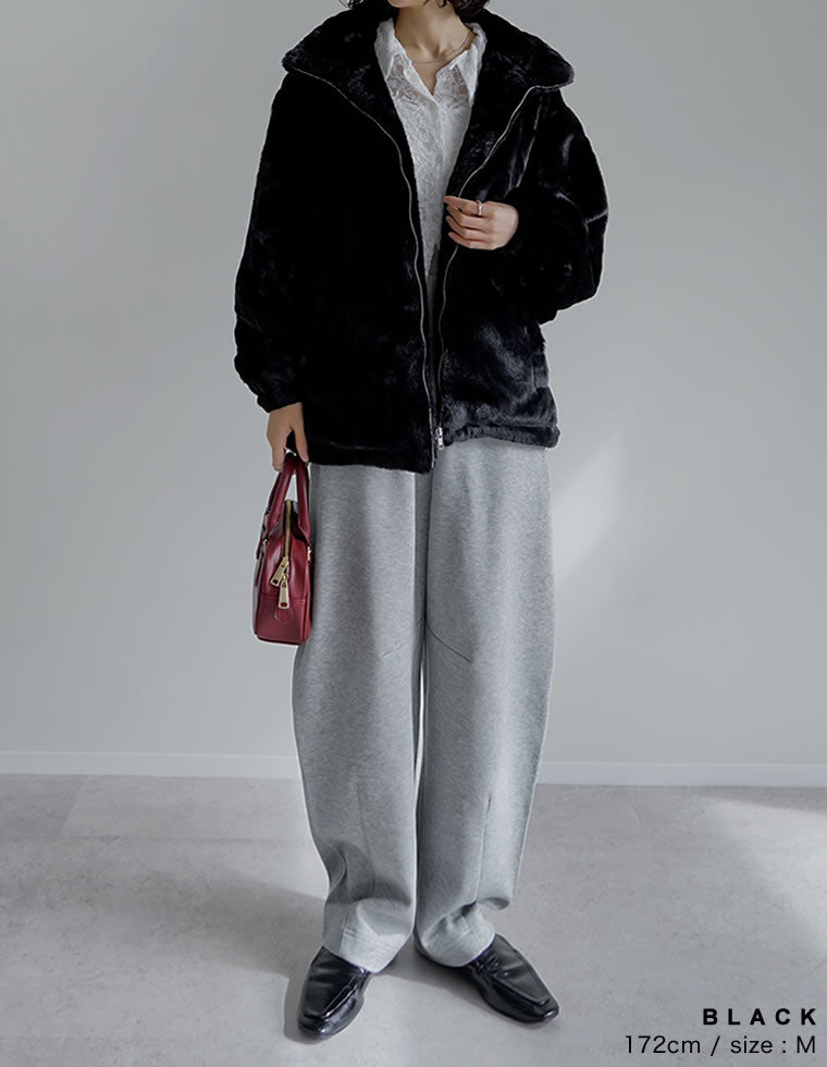 ハイネックドロスト付きフェイクファージャケット - ジャケット