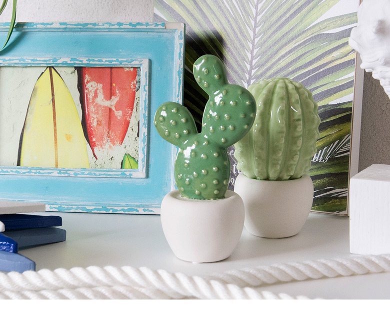 サボテン型のセラミック製オブジェ[ウチワサボテン](66070)【生活雑貨