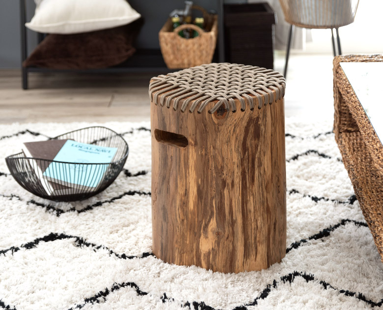 スツール 切り株風スツール 一人掛け ロープ座面 [13725] 【 椅子