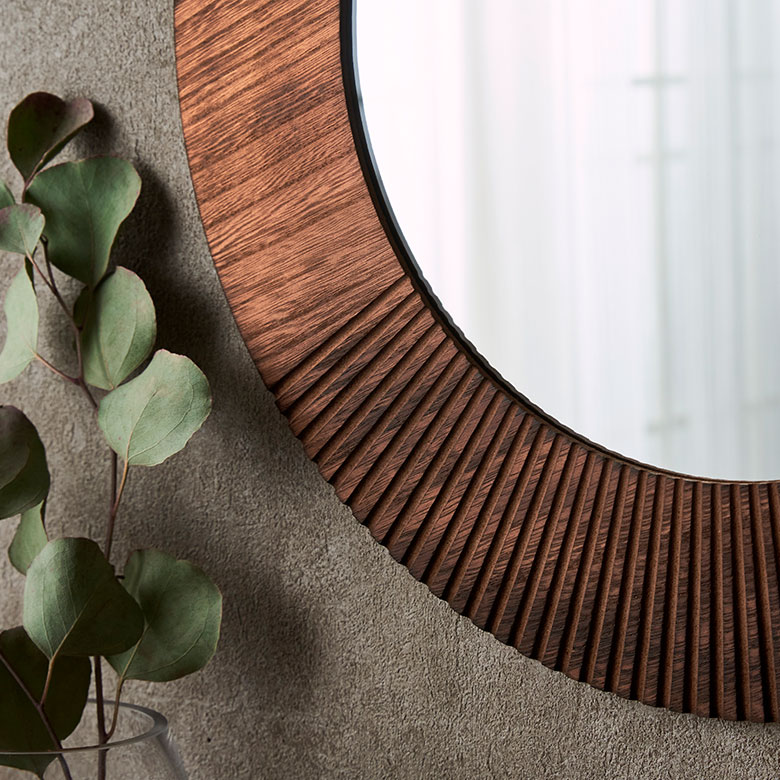 鏡 壁掛けミラー 木製 円形 丸型 約 W42 × D1 × H42 cm 鏡直径 27.5cm