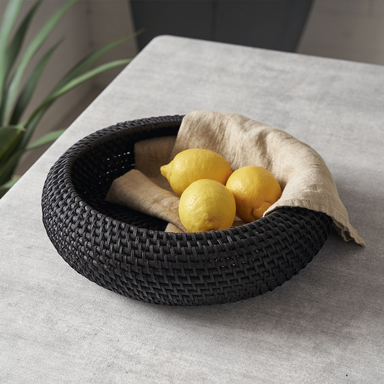 バスケット ラタン 籐 ブラック Mサイズ ボウル 約 W 25cm D 25cm H
