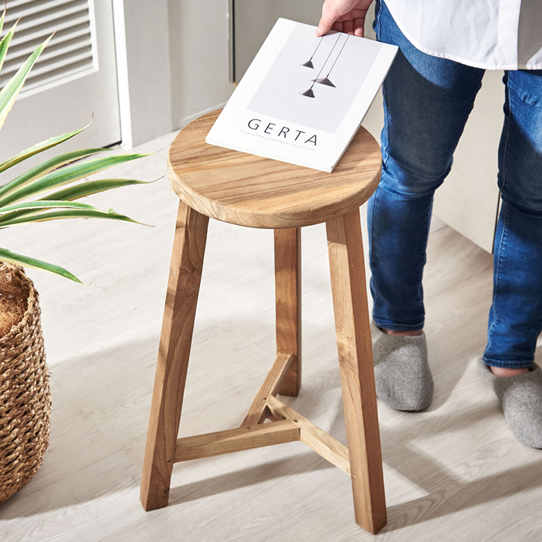 スツール チークウッド 天然木 木製 ハイタイプ 古材 約 W 40cm D 40cm