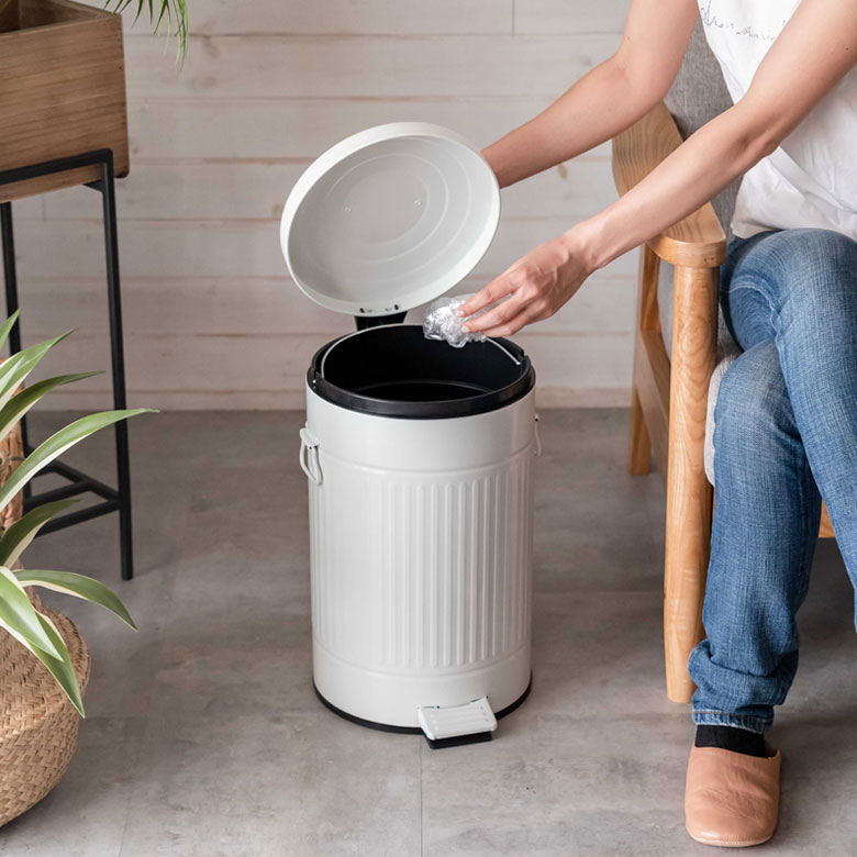 ゴミ箱 ダストボックス ブリキ ラウンド ペダル付き 蓋つき 直径27.5cm