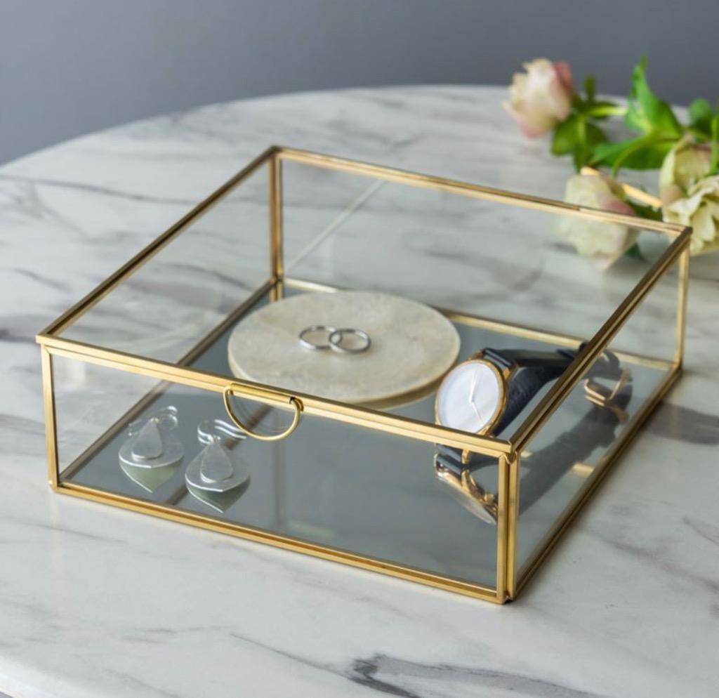 ELEMENTS ガラス ケース ジュエリー ボックス ふた付き 小物 入れ 卓上