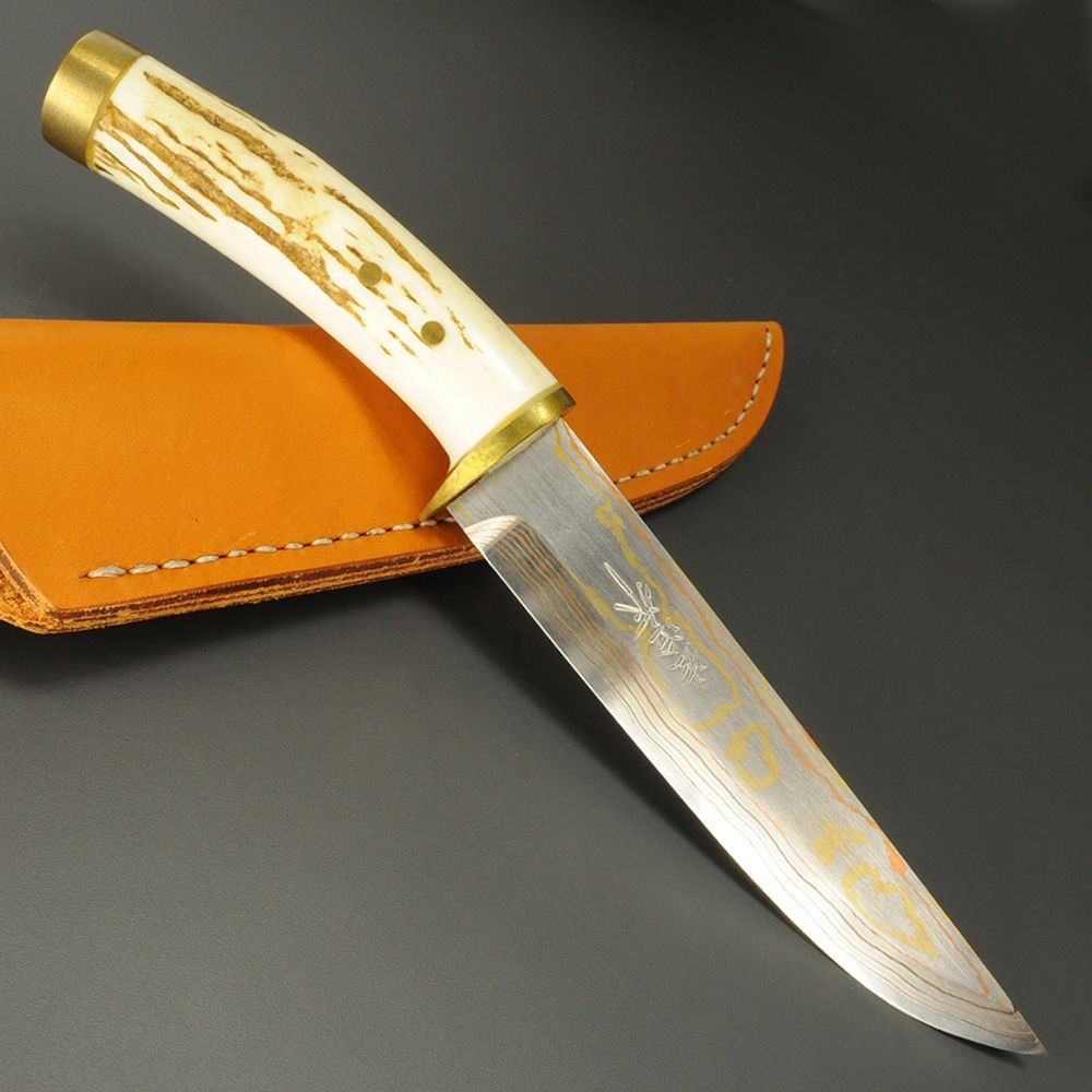 佐治武士 カスタムナイフ ストレートハンター 有色ダマスカス